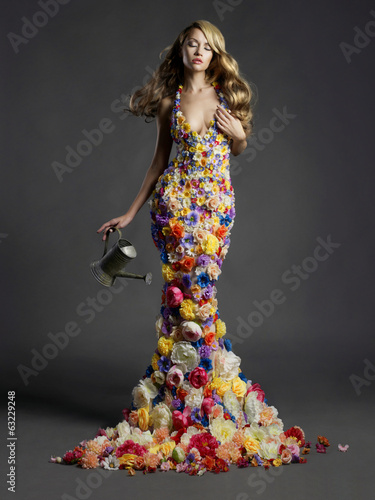Photo: Gorgeous lady in dress of flowers Gorgeous lady in dress of flowers