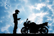 motorcyclist at sunset motorcyclist at sunset