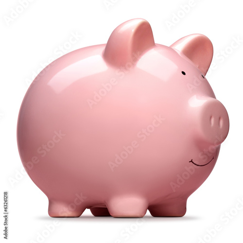 Photo: pink piggy bank isolated on white background pink piggy bank isolated on white background