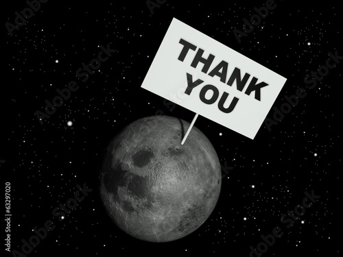 Illustration: Message board on moon with the text words "Thank you" Message board on moon with the text words "Thank you"
