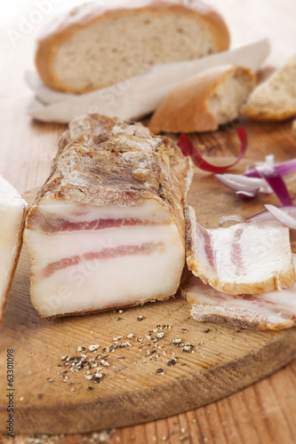Photo: Traditional bacon background. Traditional bacon background.