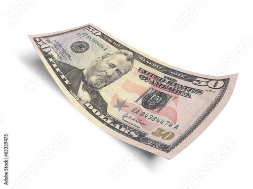 Photo: Fifty dollar banknote isolated on white background Fifty dollar banknote isolated on white background