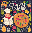 Pizza design menu with chef Pizza design menu with chef