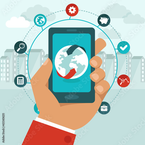 Vector: Vector mobile phone with icons in flat style Vector mobile phone with icons in flat style