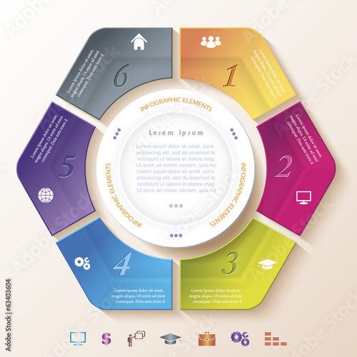 Vector: Abstract infographic design with circle and six segments Abstract infographic design with circle and six segments