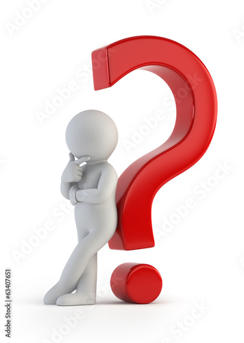 Illustration: 3d small people - leaning on question mark 3d small people - leaning on question mark