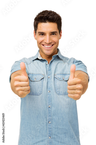 Photo: Portrait Of Handsome Man Gesturing Thumbs Up Portrait Of Handsome Man Gesturing Thumbs Up