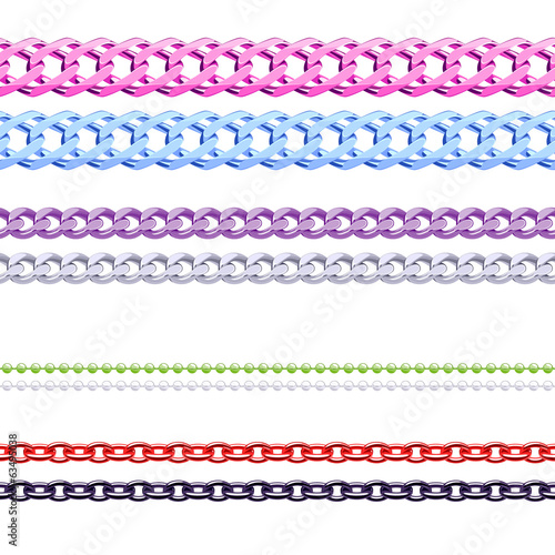Vector: Set of different colorful chains metal brushes. Set of different colorful chains metal brushes.