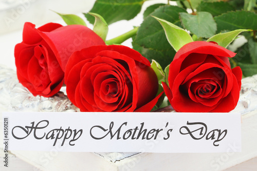 Photo: Happy Mother's Day card with three red roses Happy Mother's Day card with three red roses