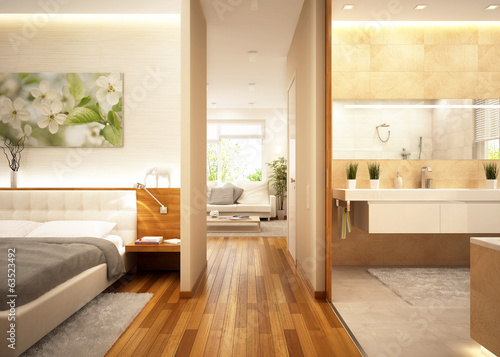 Illustration: Living room + bathroom + bedroom Living room + bathroom + bedroom