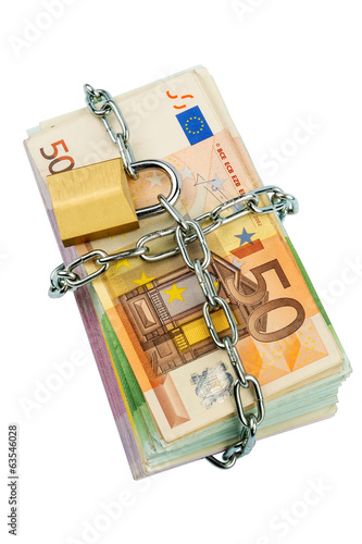 Photo: Euro-Geldscheine mit Kette und Vorhängeschloss Euro-Geldscheine mit Kette und Vorhängeschloss