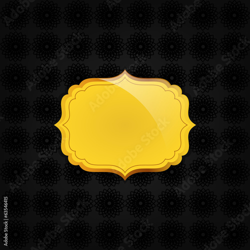 Vector: Black abstract texture and golden badge Black abstract texture and golden badge