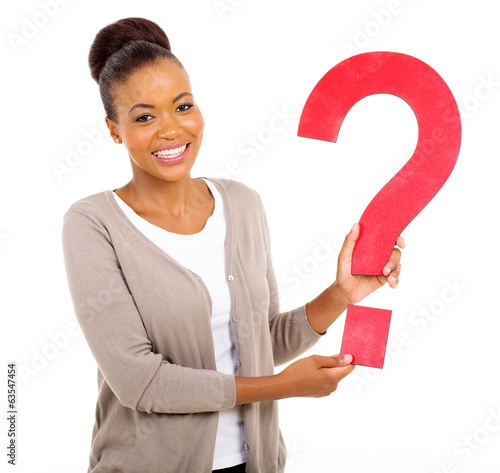 Photo: afro american woman holding question mark afro american woman holding question mark