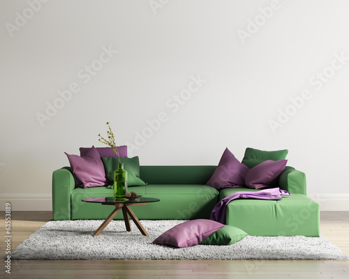  Elegant contemporary fresh interior with green sofa