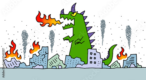 Illustration: 街を破壊する怪獣 街を破壊する怪獣