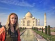 European woman against Taj Mahal European woman against Taj Mahal