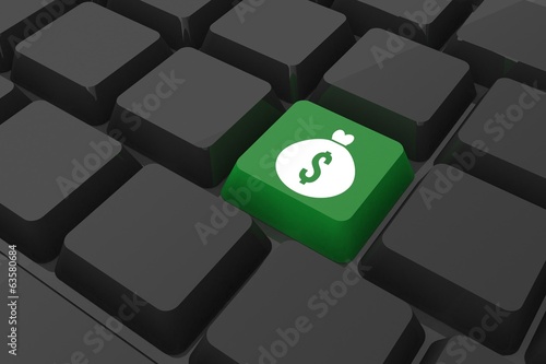 Illustration: Composite image of money bag on key Composite image of money bag on key