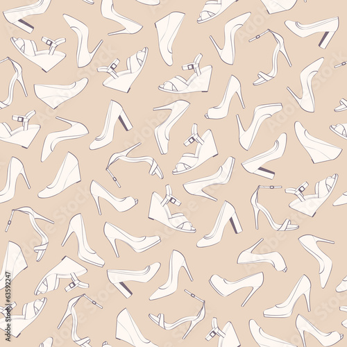 Vector: Seamless lady's shoes beige and white pattern. Seamless lady's shoes beige and white pattern.