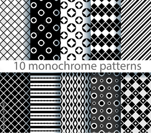 Vector: ten seamless monochrome pattern. EPS10, no gradients ten seamless monochrome pattern. EPS10, no gradients