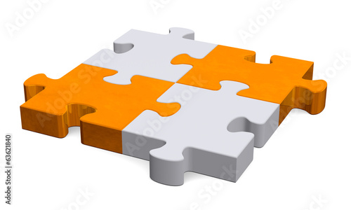 Illustration: 3d grey puzzle with orange diagonal, perspective 3d grey puzzle with orange diagonal, perspective