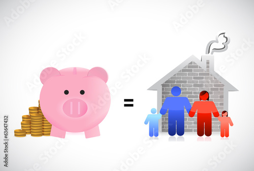 Illustration: piggybank and family home illustration design piggybank and family home illustration design