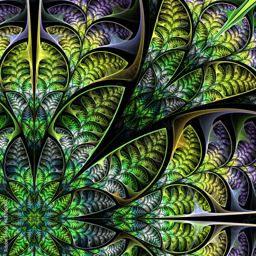 Illustration: Diagonal symmetric pattern of the leaves in green. Collection - Diagonal symmetric pattern of the leaves in green. Collection -
