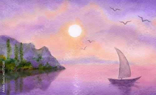 Sailboat on the sea meets the sun Sailboat on the sea meets the sun