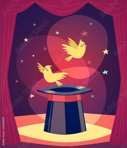 Vector: Trick with birds. Vector illustration. Trick with birds. Vector illustration.