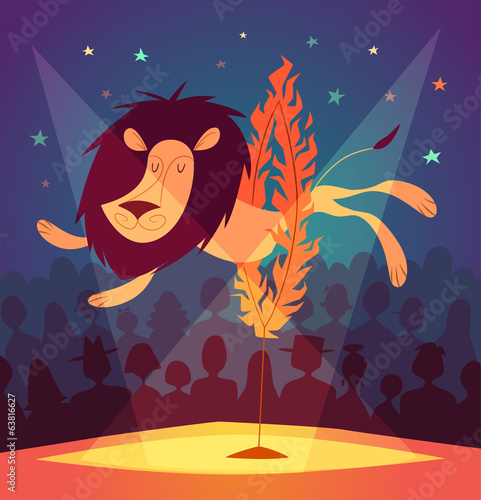 Vector: Lion jumping circus show. Vector illustration. Lion jumping circus show. Vector illustration.