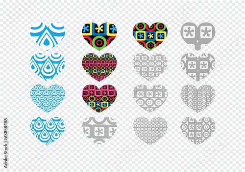 Vector: Heart abstract icons signs and symbols set on transparent backg Heart abstract icons signs and symbols set on transparent backg