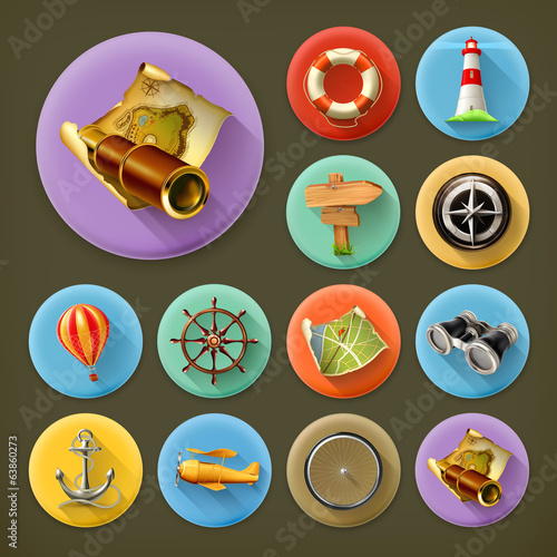 Vector: Navigation, long shadow icon set Navigation, long shadow icon set