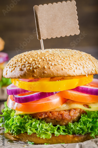 Fototapeta Homemade burger made ​​from fresh vegetables and beef