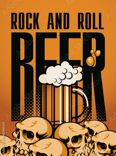  banner beer and rock 'n' roll with human skulls
