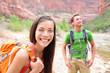 Hiking woman - hiker portrait walking in Zion Park Hiking woman - hiker portrait walking in Zion Park