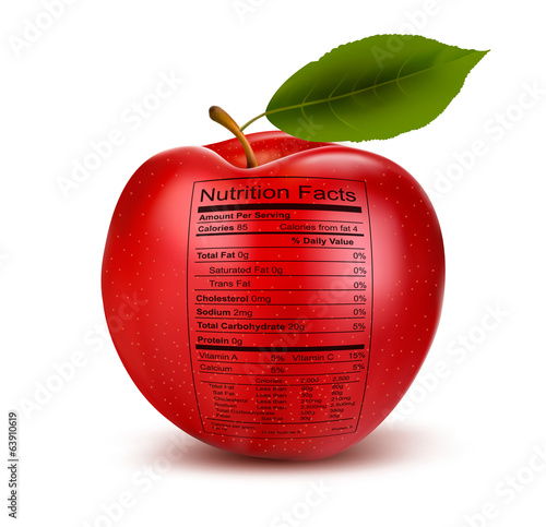 Vector: Apple with nutrition facts label. Concept of healthy food. Vecto Apple with nutrition facts label. Concept of healthy food. Vecto