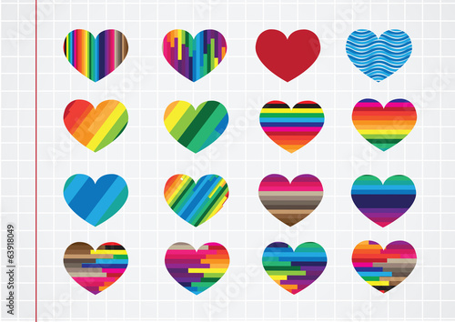 Vector: Heart abstract icons signs and symbols set on notebook paper bac Heart abstract icons signs and symbols set on notebook paper bac