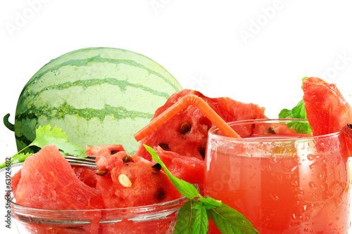 Photo: watermelon juice with watermelon in white background watermelon juice with watermelon in white background