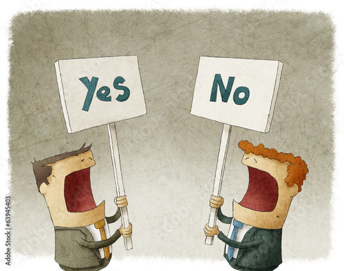 Illustration: businessmen protesting with different opinions businessmen protesting with different opinions