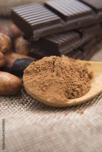 Photo: Cocoa (cacao) beans with chocolate Cocoa (cacao) beans with chocolate