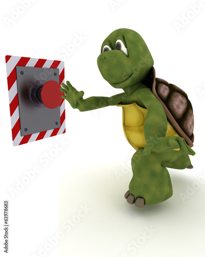 Illustration: Tortoise pushing a button Tortoise pushing a button