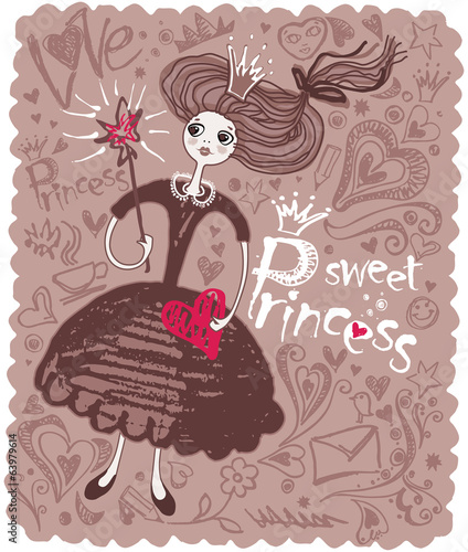 Vector: Sweet Princess. Retro card with a princess girl. Sweet Princess. Retro card with a princess girl.