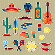 Collection of mexican stickers in native style. Collection of mexican stickers in native style.
