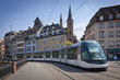 Modern tram on the streets of Strasbourg, France Modern tram on the streets of Strasbourg, France