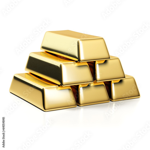 Illustration: Gold bars isolated on white background. Stack of golden bullions Gold bars isolated on white background. Stack of golden bullions