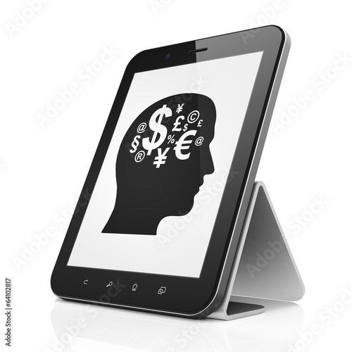 Illustration: Business concept: Head With Finance Symbol on tablet pc computer Business concept: Head With Finance Symbol on tablet pc computer