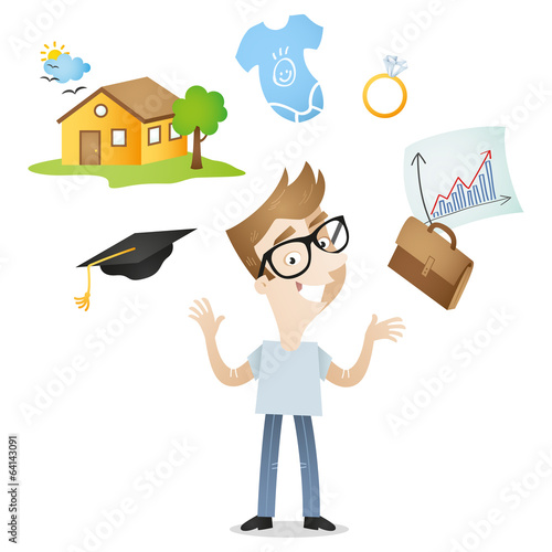 Vector: Young man, future plans, opportunities, career, family Young man, future plans, opportunities, career, family