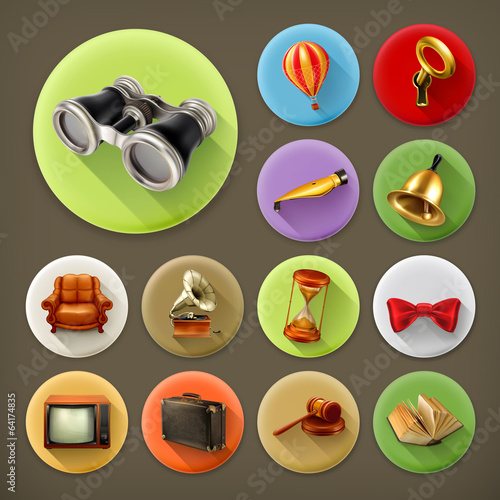 Vector: Universal long shadow retro icon set Universal long shadow retro icon set