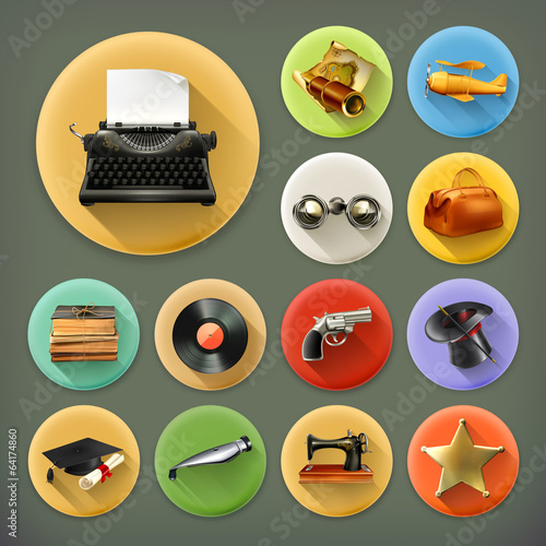 Vector: Universal long shadow retro icon set Universal long shadow retro icon set