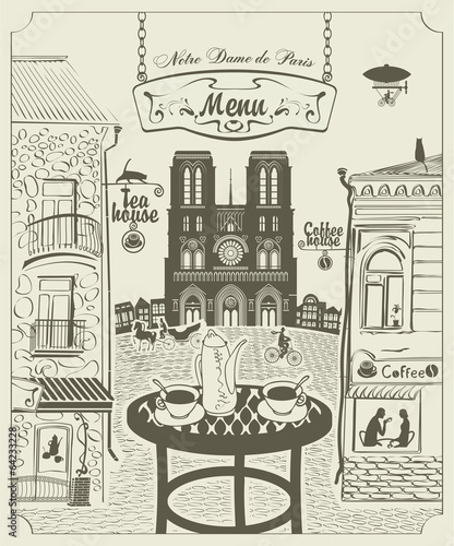 Parisian street restaurant with views of the Notre Dame de Paris
