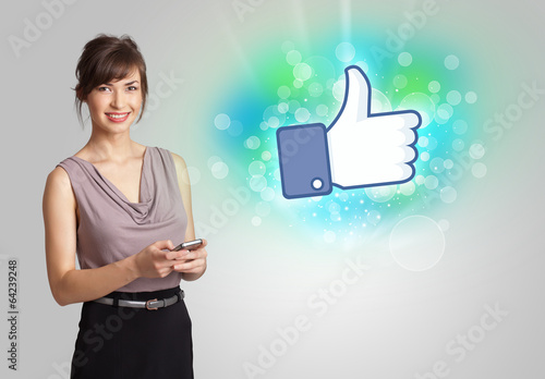Photo: Young girl with like social media illustration Young girl with like social media illustration
